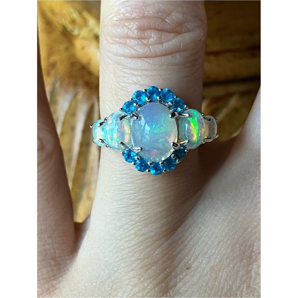Natural Ethiopian Opal Blue Apatite Ring Size 6.75